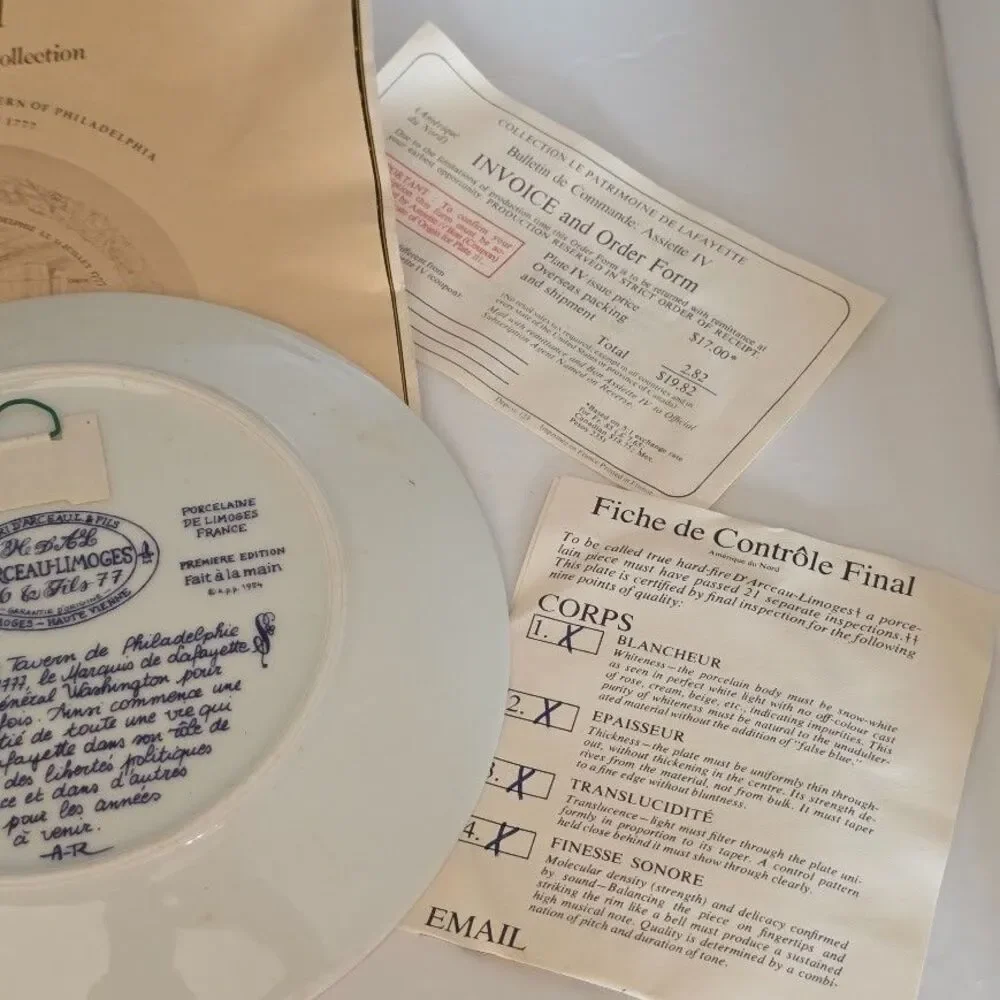 VTG Lafayette Legacy Plate III (NBR 695 IN Collection 1973) w/Paperwork w/Certs